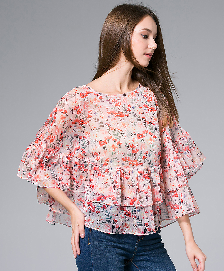 Tops - Flowers Printed silk Chiffon top